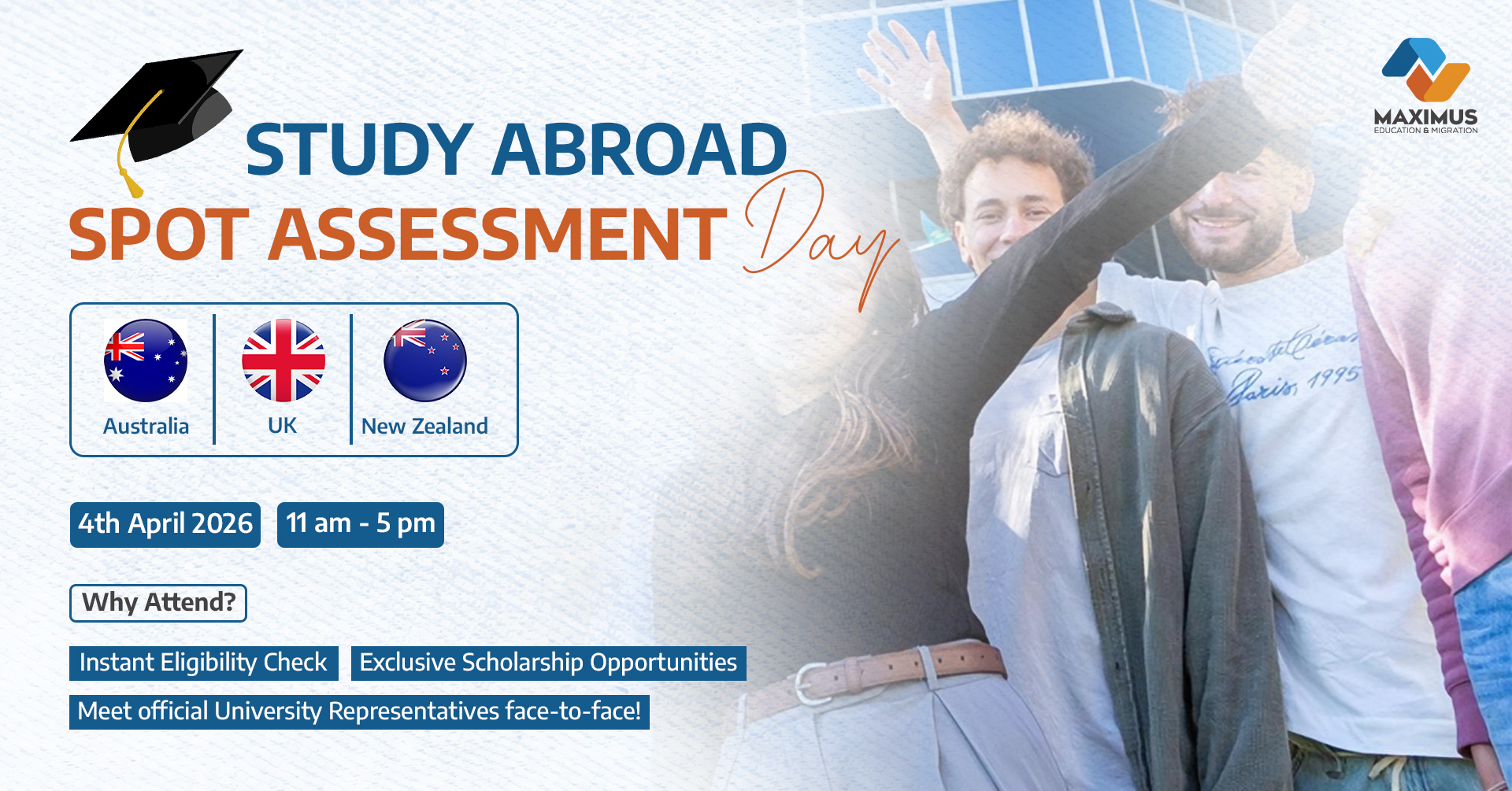 Study Abroad Spot Assessment Day 2026 | Australia, UK & New Zealand 
